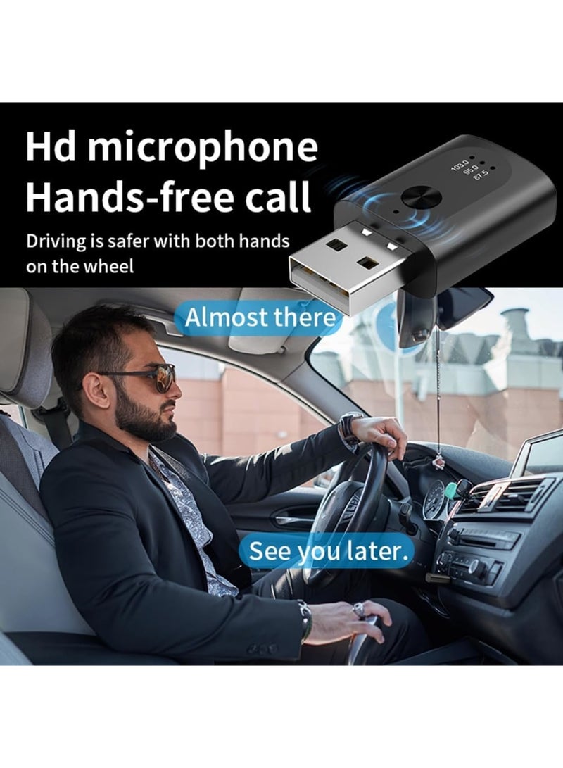 SYOSI USB Bluetooth 5.3 Adapter Wireless Audio Receiver & Transmitter with Mic for Handsfree Calls – Compatible with Car FM Radio, Supports Bluetooth Audio, Easy Setup for In-Car Streaming (Black) - Image 3