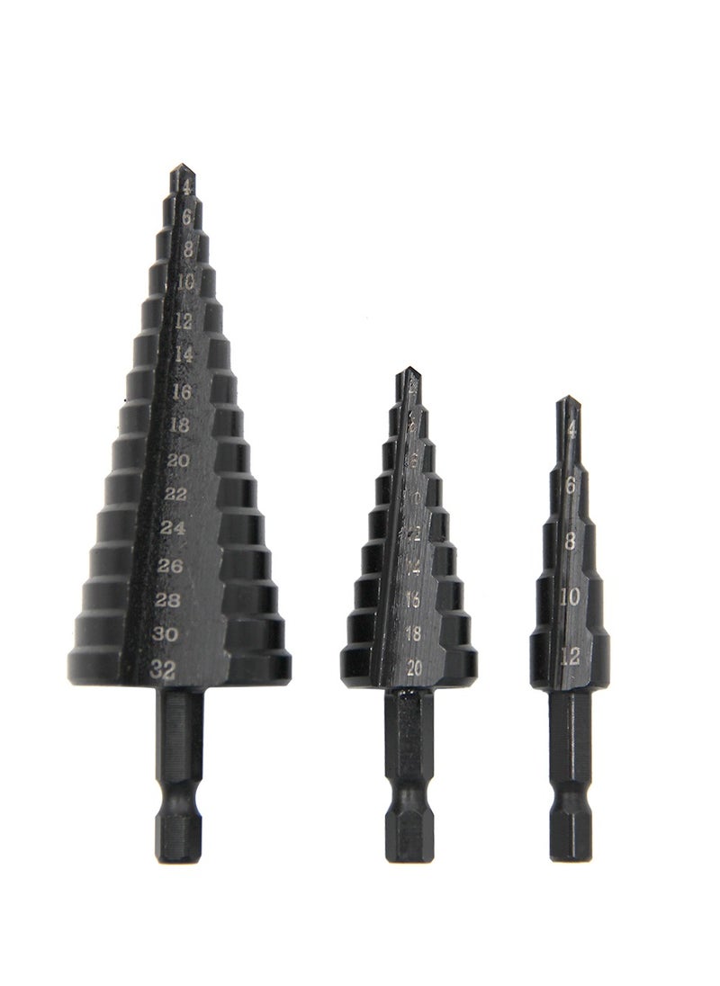 AROAQ 3 Pieces Step Drill Bit Set, Twist Drill Bit Steel Plate Opener, 3-12/4-12/4-20/4-32mm Drill Tool Set For Drilling Of Wood, Aluminum, Plastic Board, Insulating Board And Other Material, (Big 3pcs)  - Image 1