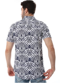 WHITE RABBIT Palm Pattern Short Sleeves Shirt - Navy Blue & White  - Image 3