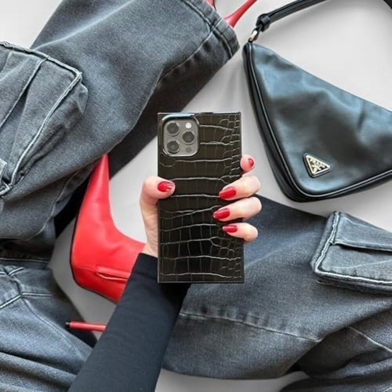 Flaunt Official Square Protective Case - Compatible with iPhone 17 Pro - Compatible with MagSafe & Wireless Charging - Drop-Tested & Shockproof - (Black Crocodile) - Image 2