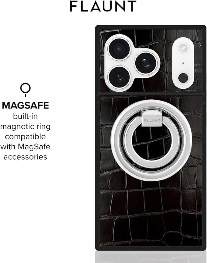 Flaunt Official Square Protective Case - Compatible with iPhone 17 Pro - Compatible with MagSafe & Wireless Charging - Drop-Tested & Shockproof - (Black Crocodile) - Image 5