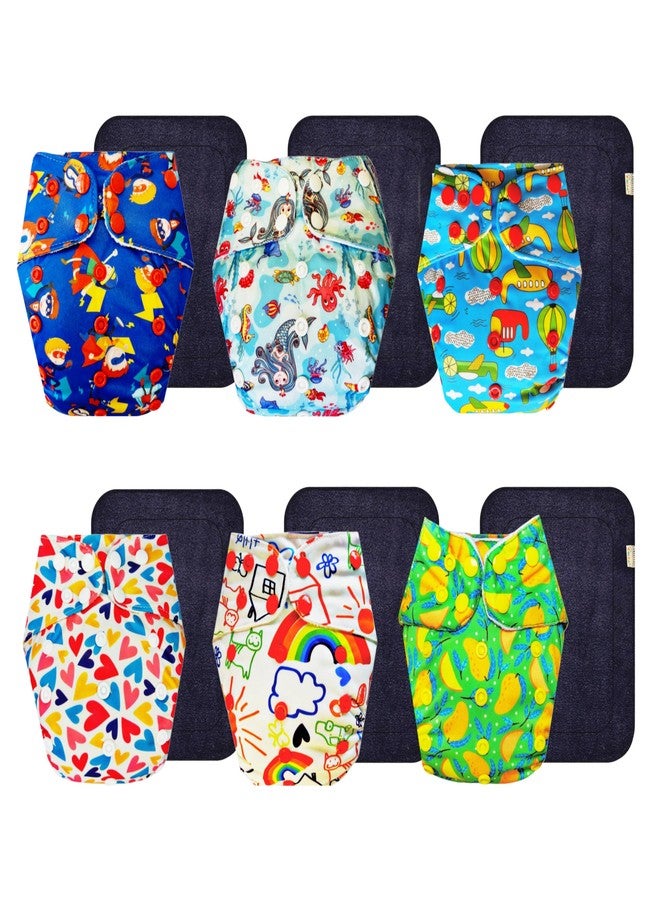 Dumbledo Premium Cloth Diaper with Black Insert (Pack of 6) | Soft & Gentle | 6-Layer Absorbent Pad | Quick Dry | Designed by Moms | 3 Months - 3 Years | Unisex Baby - Image 1