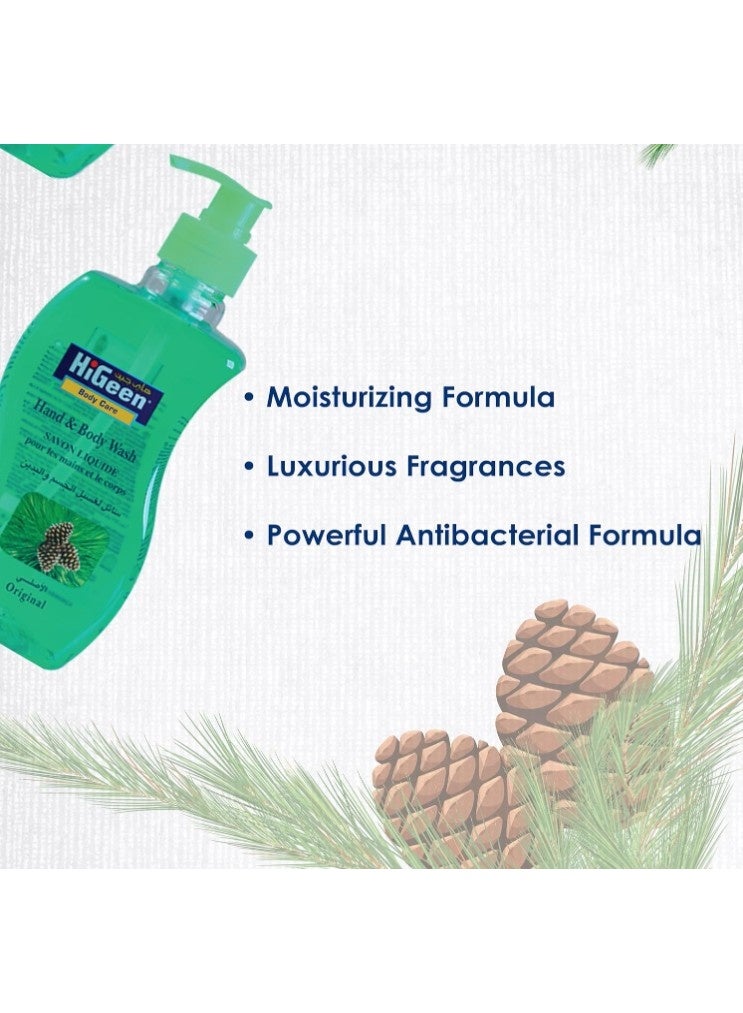 HiGeen Antiseptic Hand & Body Wash With Pump Wavy (Original Pine) 500 ml (Twin Pack) - Image 3