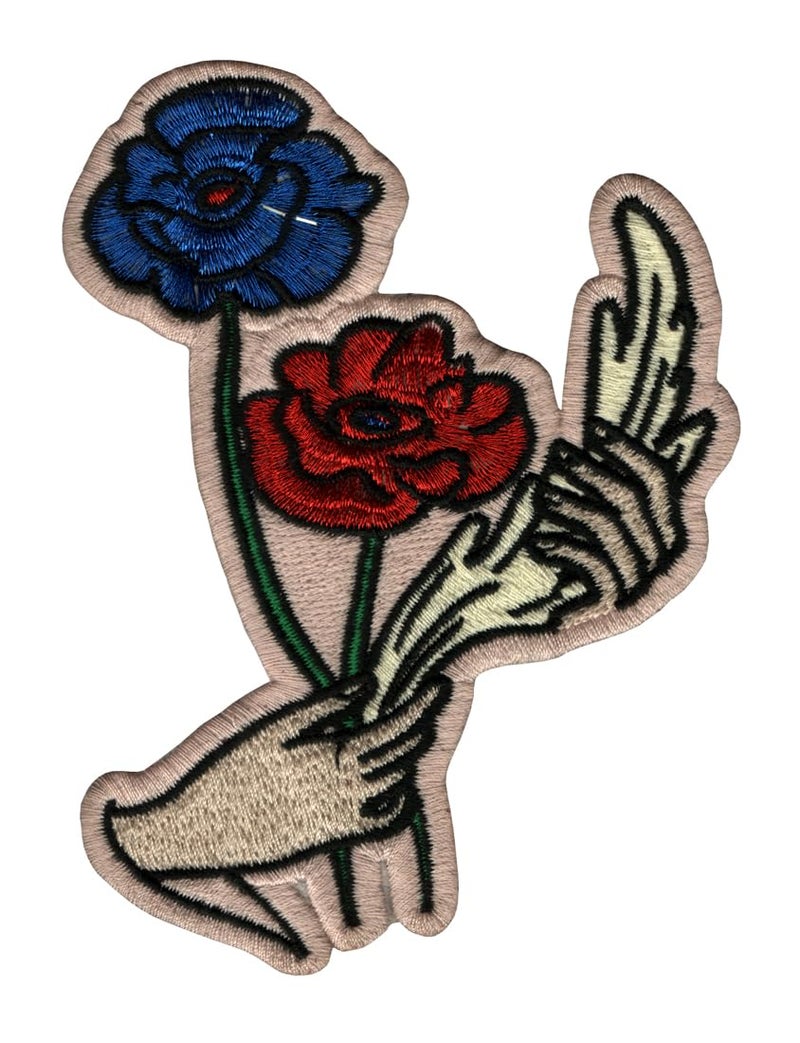 RedBlue Flowers Applique Embroidered Sewon Patch Size 12cm x 9cm for Jackets Bags TShirts Jeans Pants Outdoor Clothing Imported from Malaysia 1 Piece Code SBX342  - Image 1