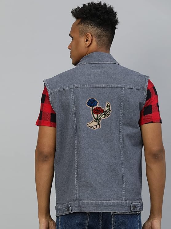 RedBlue Flowers Applique Embroidered Sewon Patch Size 12cm x 9cm for Jackets Bags TShirts Jeans Pants Outdoor Clothing Imported from Malaysia 1 Piece Code SBX342  - Image 3