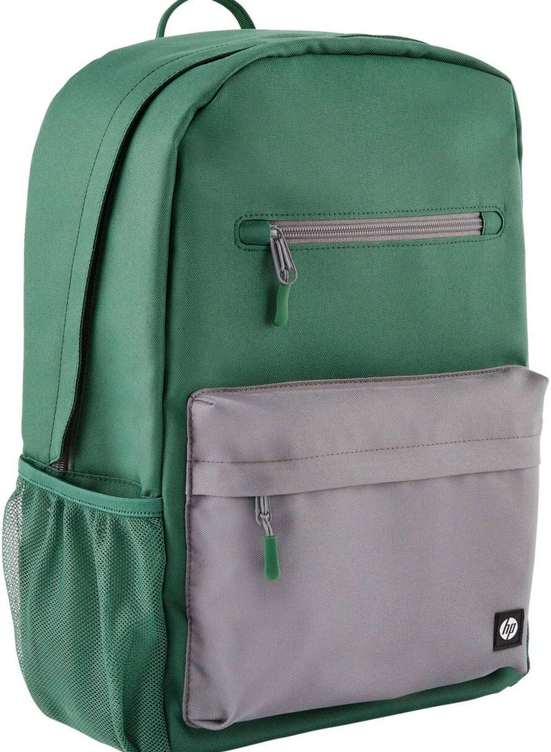 HP Campus Green Backpack, 15.6" Padded Floating Laptop Pocket, 17 Liters Capacity, Double-coil Lockable Zipper Rain-repellant Material, 7K0E4AA Green/Grey - Image 1