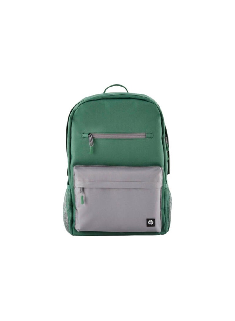 HP Campus Green Backpack, 15.6" Padded Floating Laptop Pocket, 17 Liters Capacity, Double-coil Lockable Zipper Rain-repellant Material, 7K0E4AA Green/Grey - Image 2
