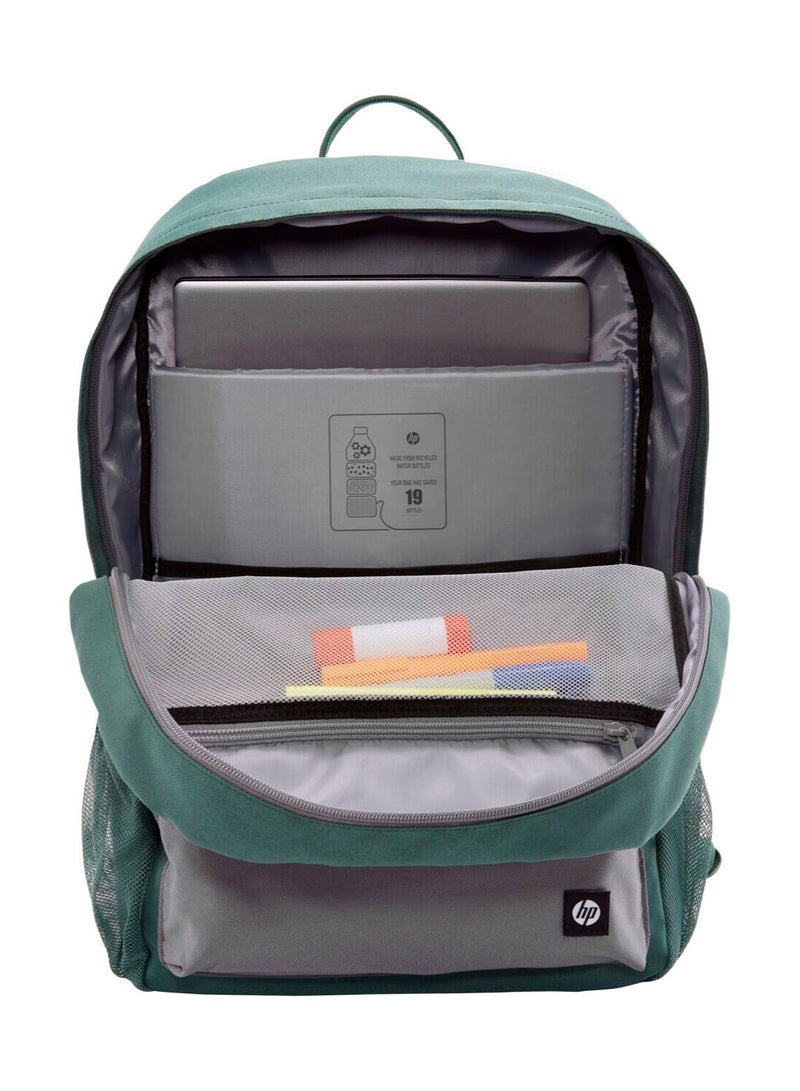 HP Campus Green Backpack, 15.6" Padded Floating Laptop Pocket, 17 Liters Capacity, Double-coil Lockable Zipper Rain-repellant Material, 7K0E4AA Green/Grey - Image 4