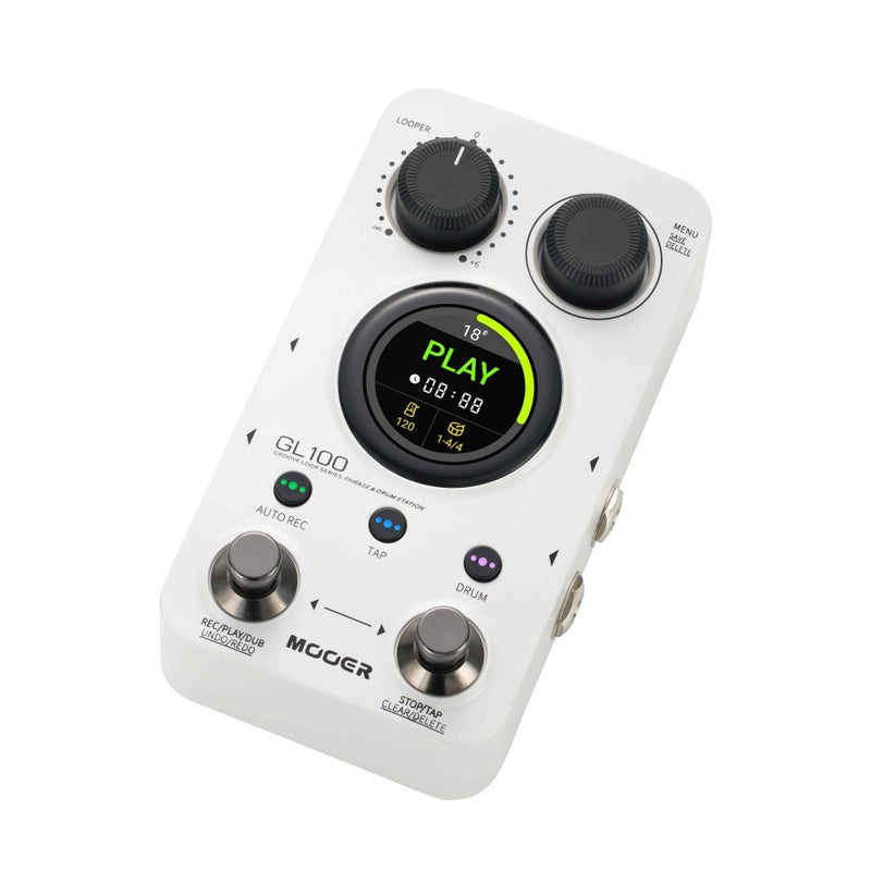 MOOER GL100 Stereo Looper Drum Machine Pedal, 300 Mins Recording, 1.3" Touch Screen, AI Auto Drum Match, Buffered Bypass Guitar Effects  Stompbox - Image 1