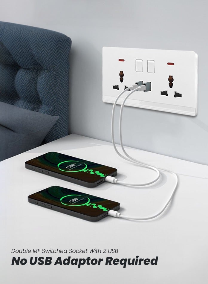 Vmax Double Universal switched socket with 2 USB, 3x3" White/Ivory Finish - Image 5