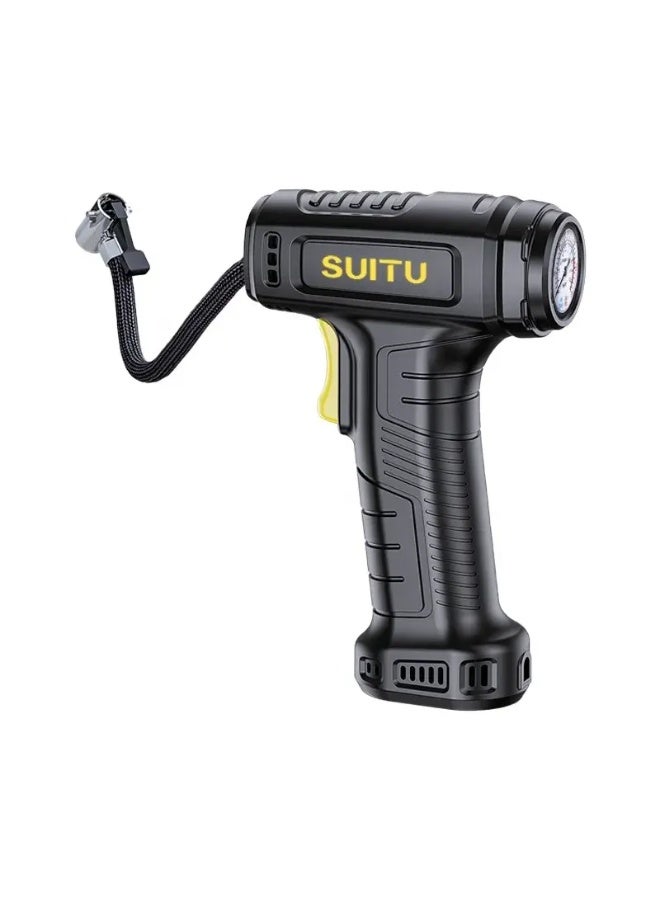 ضاغط هواء محمول قابل لإعادة الشحن لنفخ إطارات السيارات، مضخة كهربائية، شاشة LED وامضة مع مجموعة فوهات للسيارات والدراجات النارية والهوائية والكرات - Image 1