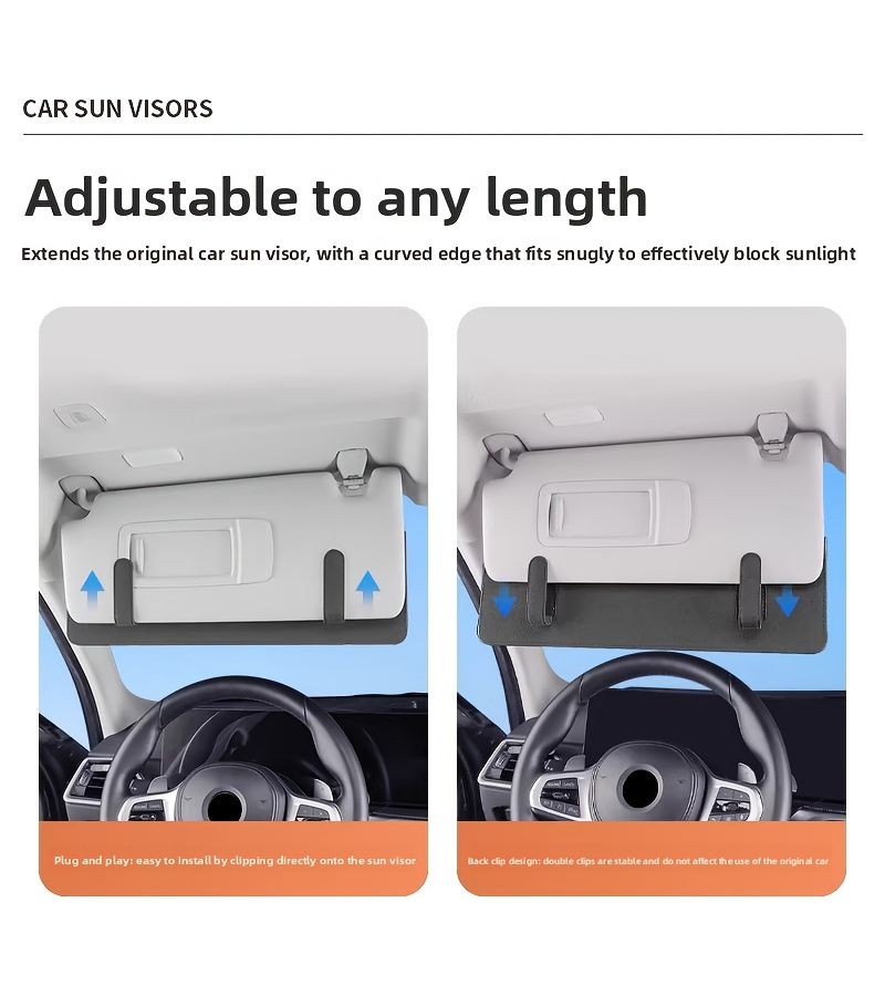 Pure Gray Car Sun Visor Extendable Block Sunlight Storage Pocket Automotive Interior Accessory - Image 4
