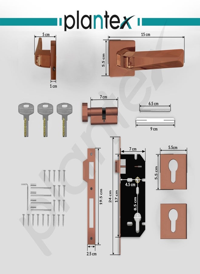 Plantex Premium Mortise Lock with 3 Years of Warranty/Main Door Lock Set for Home/Door Handle Locks (PT-013, Rose Gold) - Image 3