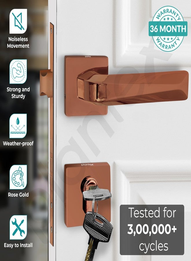 Plantex Premium Mortise Lock with 3 Years of Warranty/Main Door Lock Set for Home/Door Handle Locks (PT-013, Rose Gold) - Image 2