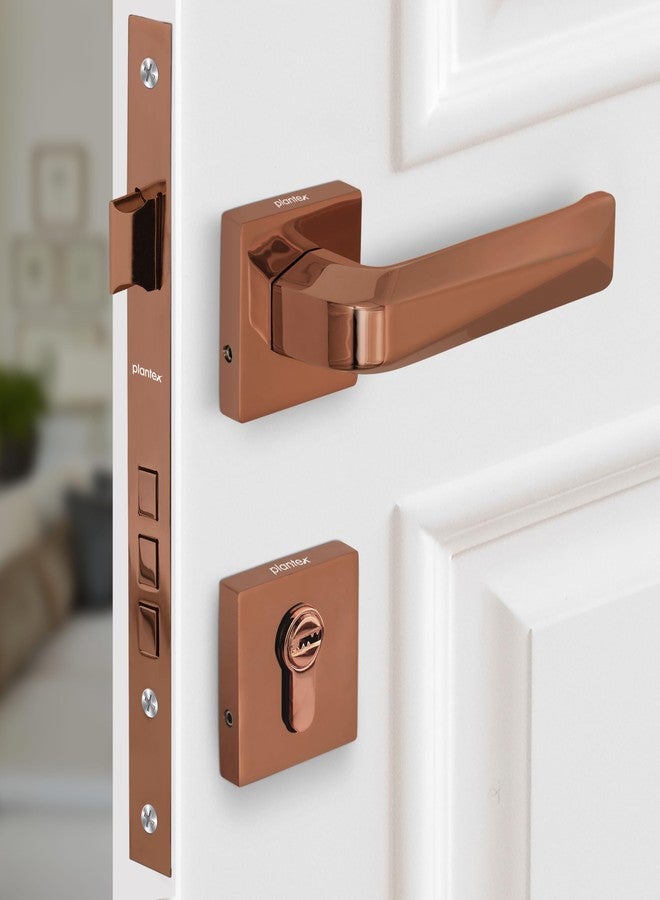 Plantex Premium Mortise Lock with 3 Years of Warranty/Main Door Lock Set for Home/Door Handle Locks (PT-013, Rose Gold) - Image 1