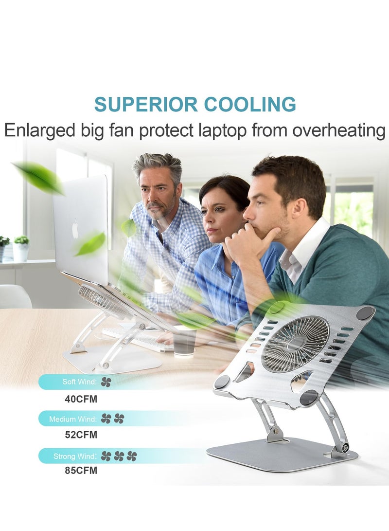 Laptop Cooling Stand with 3 Speed Fan 360° Rotation Adjustable Height Laptop Cooling Pad with Heat-Vent Aluminum Ergonomic Foldable Cooling Pad for MacBook Air Pro and All 10-15.6'' Notebook Silver  - Image 4