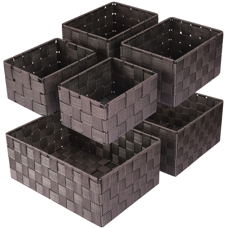Uvellgift Woven Storage Baskets Storage Bins Cube Basket Container Baskets Storage Boxes Organizers for Clothes Shelves Closet Set of 6 Brown