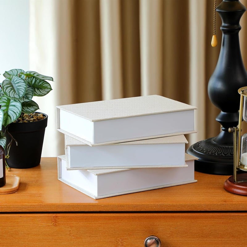 Tioncy 3 Pcs Decorative Book Box Modern Fake Book Storage Box Linen Faux Books for Bookshelf Decoration Coffee Table Book for DIY Crafts (Creamy White,8.6 x 6.1 x 1.8 Inch) - Image 5