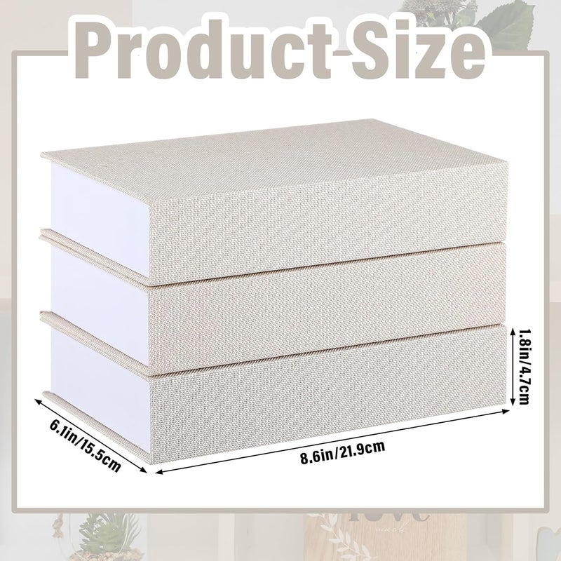 Tioncy 3 Pcs Decorative Book Box Modern Fake Book Storage Box Linen Faux Books for Bookshelf Decoration Coffee Table Book for DIY Crafts (Creamy White,8.6 x 6.1 x 1.8 Inch) - Image 2