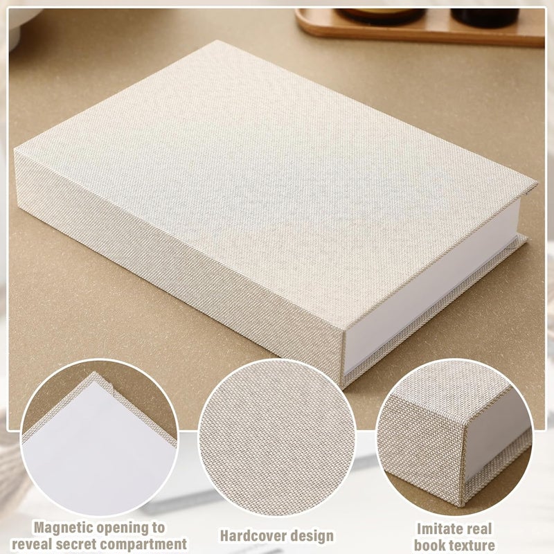Tioncy 3 Pcs Decorative Book Box Modern Fake Book Storage Box Linen Faux Books for Bookshelf Decoration Coffee Table Book for DIY Crafts (Creamy White,8.6 x 6.1 x 1.8 Inch) - Image 3