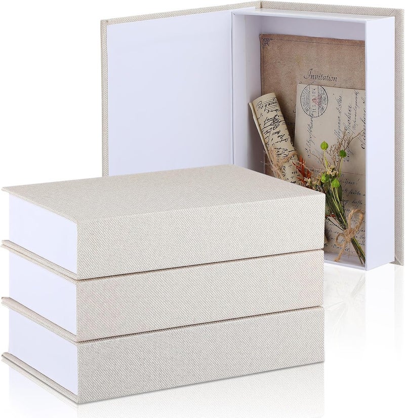 Tioncy 3 Pcs Decorative Book Box Modern Fake Book Storage Box Linen Faux Books for Bookshelf Decoration Coffee Table Book for DIY Crafts (Creamy White,8.6 x 6.1 x 1.8 Inch) - Image 1