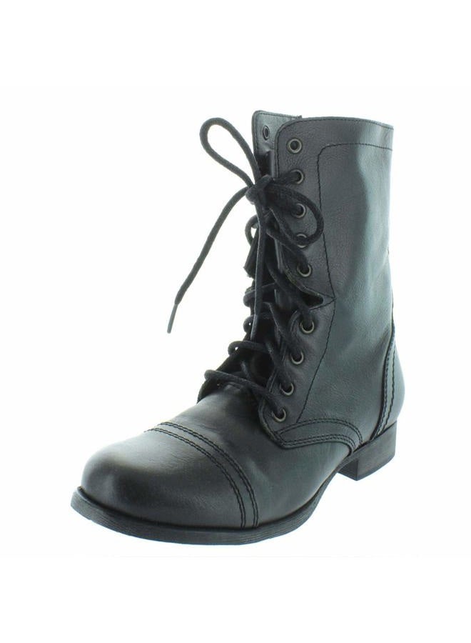 STEVE MADDEN حذاء تروبا النسائي ذو الأربطة، جلد أسود، 6.5 M US - Image 1