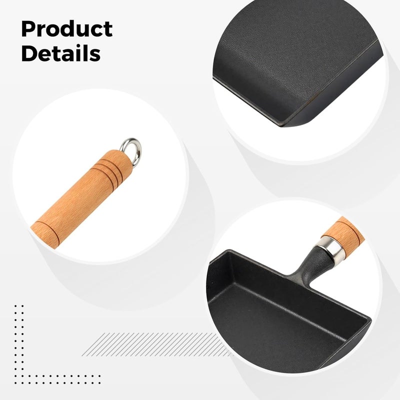 Cast Iron Tamagoyaki Pan, Nonstick Japanese Rectangle Egg Skillet, Mini Omelet for Single Servings, No Coating, Gas & Induction Cooker, Wooden Handle - Image 3