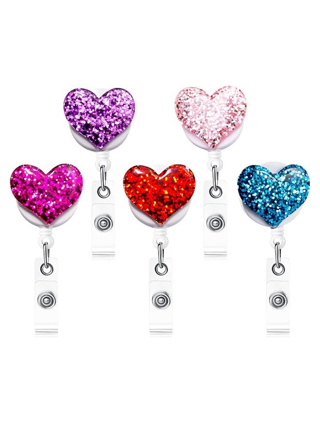 Generic 5PCS Bling Popular Love Heart Retractable Badge Holder, ID Nurse Badge Reel with Alligator Swivel Clip  - Image 1