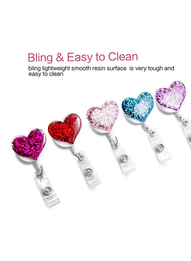 Generic 5PCS Bling Popular Love Heart Retractable Badge Holder, ID Nurse Badge Reel with Alligator Swivel Clip  - Image 3