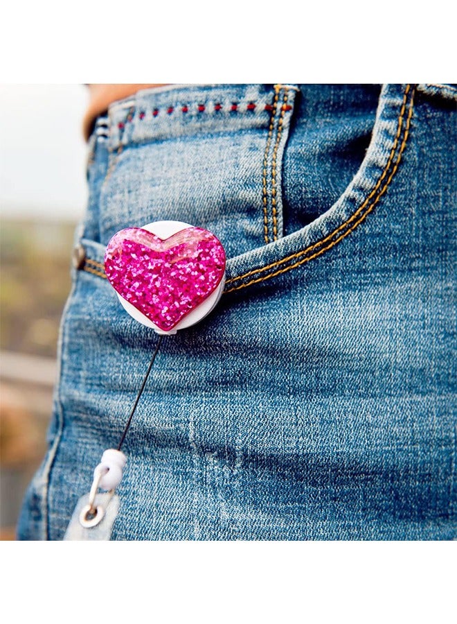 Generic 5PCS Bling Popular Love Heart Retractable Badge Holder, ID Nurse Badge Reel with Alligator Swivel Clip  - Image 5