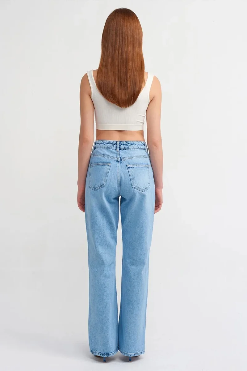 Dilvin Light-Mid Blue Denim DILVIN Low-Waist Flare Jeans for Women | Best Price UAE