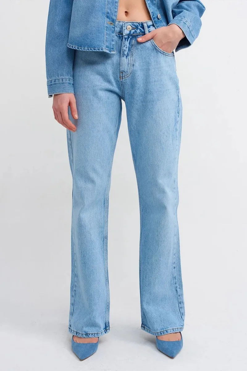Dilvin Light-Mid Blue Denim DILVIN Low-Waist Flare Jeans for Women | Best Price UAE