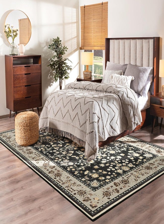 Softlife 4x6 Washable Area Rug for Living Room, Black Camel Non-Slip Rugs for Bedroom, Small Vintage Indoor Mat Under Dining Table, Oriental Modern Print Carpets for Kids Boys Girls - Image 2