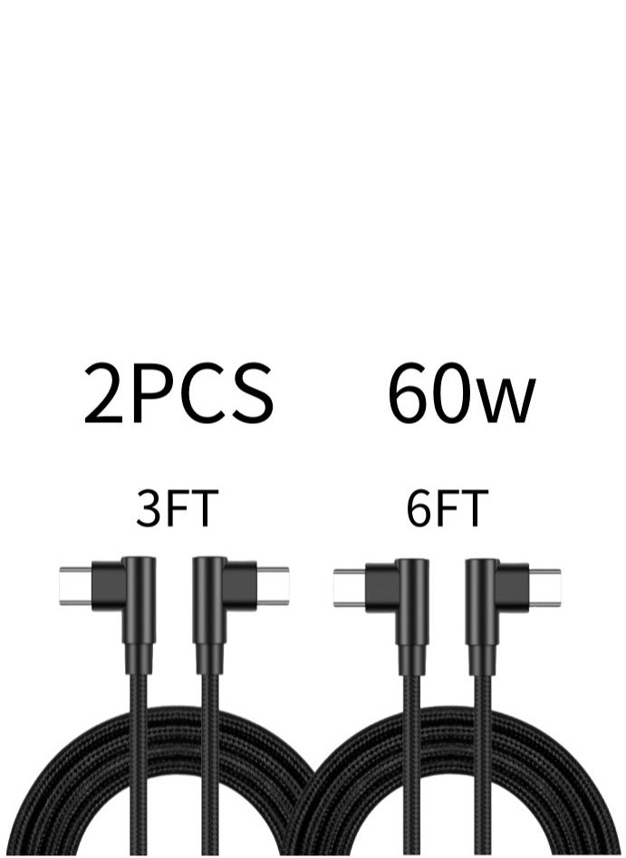 60W 2 Pack 6+6FT Type C to Type C Fast Charging Cable USBC to USBC Cord 90 Degree USB C Cable Right Angle for iPhone 16 15 Samsung Galaxy S24 S23 iPad MacBook Pixel USB C Charger  - Image 1