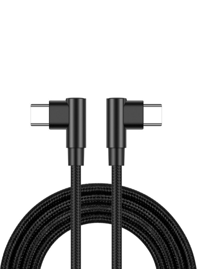 اعاره 2 قطعة كابل شاحن سريع نوع سي 60 واط، كابل Type C بزاوية 90 درجة (1م + 2م) مضفر من النايلون - كابل شحن سريع متوافق مع آيفون 16/15 برو، سامسونج S24/S23 الترا، آيباد، ماك بوك - Image 3