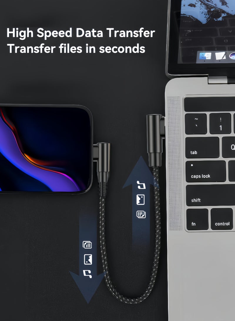 اعاره 2 قطعة كابل شاحن سريع نوع سي 60 واط، كابل Type C بزاوية 90 درجة (1م + 2م) مضفر من النايلون - كابل شحن سريع متوافق مع آيفون 16/15 برو، سامسونج S24/S23 الترا، آيباد، ماك بوك - Image 4