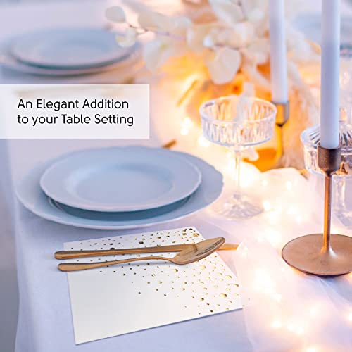 The Essential Concierge Stylish White and Gold Napkins for Party - 6.5 x 6.5 Inch Gold Lunch Napkins - 50 White&Gold Paper Napkins - 3-Ply Golds Luncheon Napkins - Wedding Napkins or Bridal Shower Napkins - Image 3