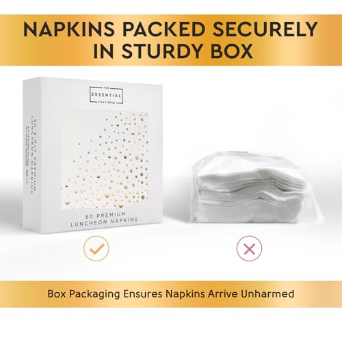 The Essential Concierge Stylish White and Gold Napkins for Party - 6.5 x 6.5 Inch Gold Lunch Napkins - 50 White&Gold Paper Napkins - 3-Ply Golds Luncheon Napkins - Wedding Napkins or Bridal Shower Napkins - Image 2