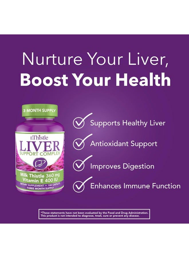EThistle Liver Wellness Dietary Supplement, Milk Thistle & Vitamin E Liver Health Formula, Caplets 180 Count - Image 3