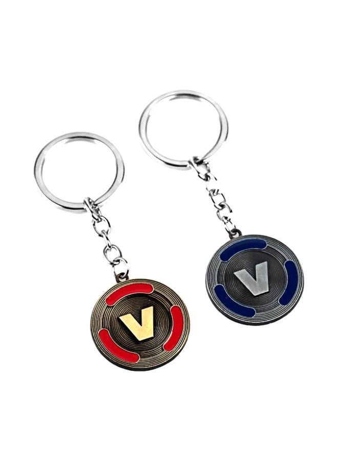 NIBEMINENT 2 Piece Fortnite Fortress Night V Coin Badge Metal Key Chain Silver/Red/Blue