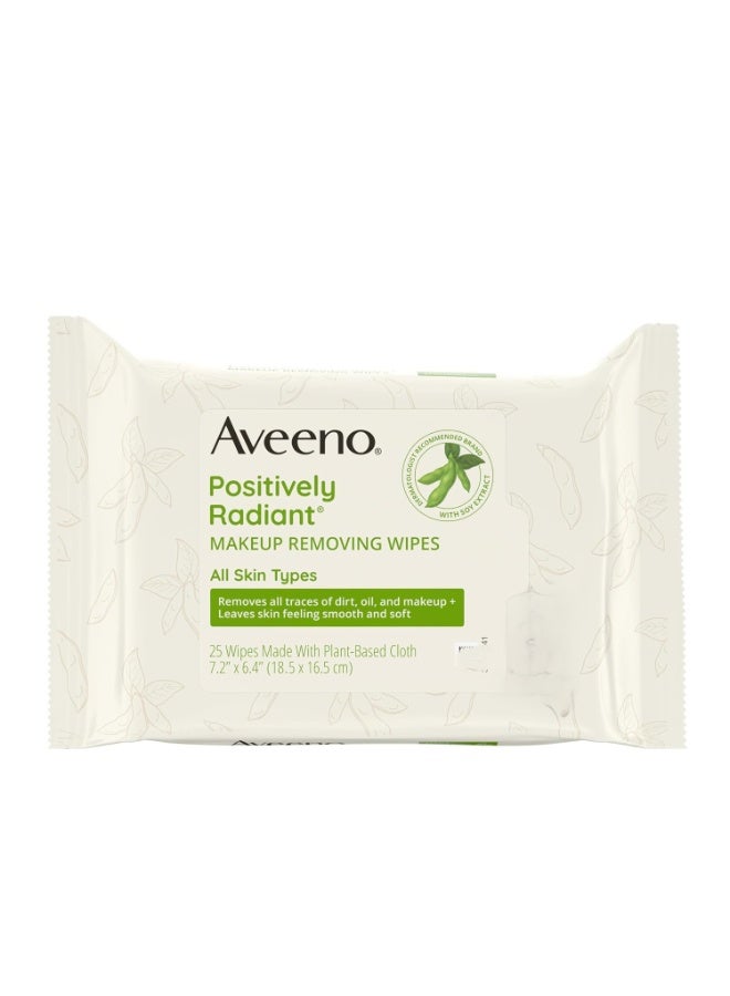 Aveeno Positively Radiant Makeup Removing Wipes, 25 Count - Image 1