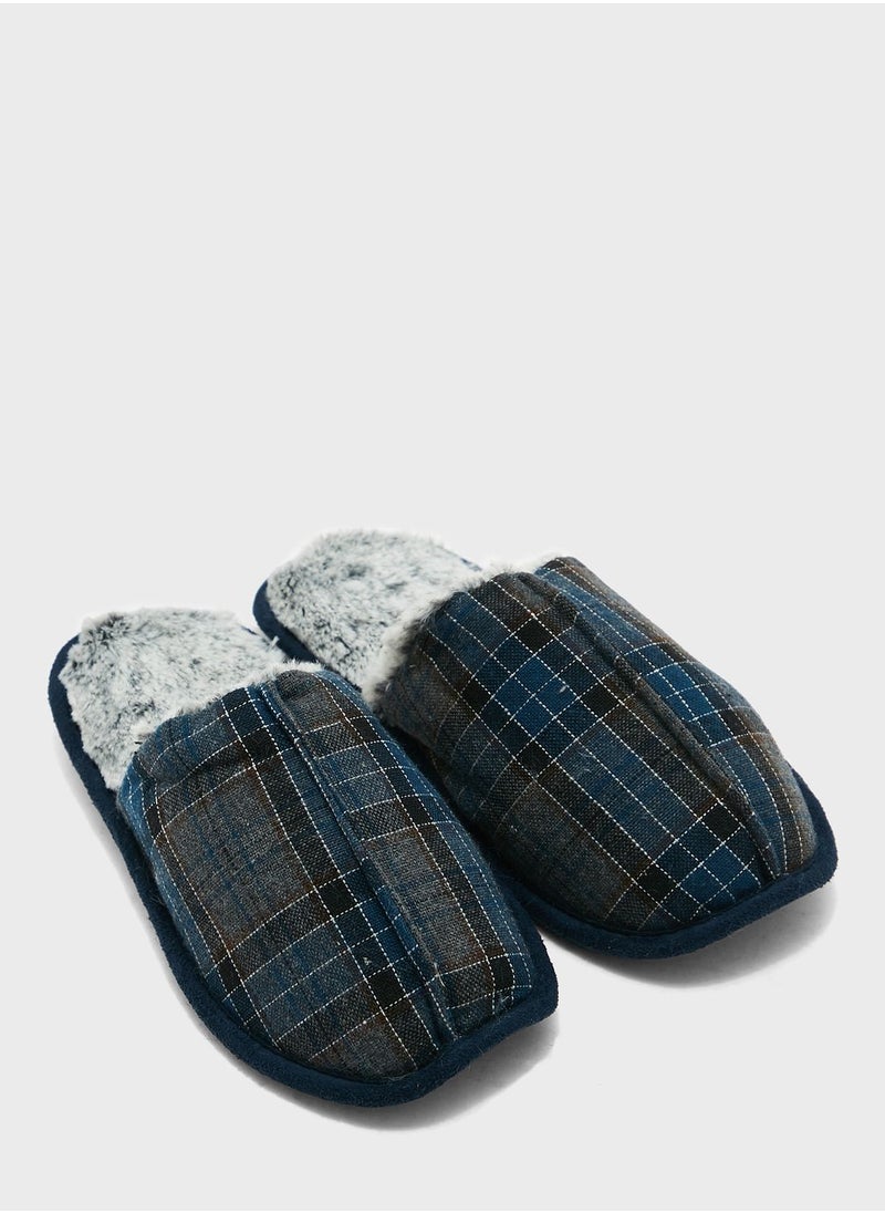 Seventy Five - Check Print Soft Bedroom Slippers - Image 1