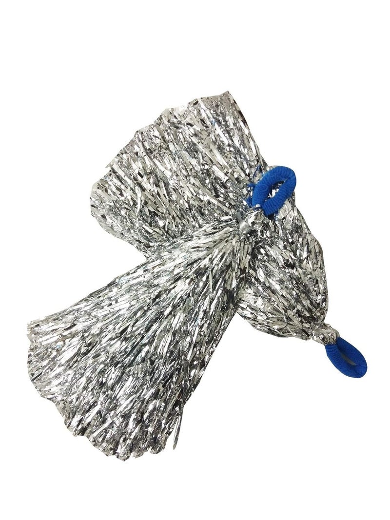 Silver Pom Poms Cheerleader Dance Kids & Adults Costume Accessory 2-10 yrs