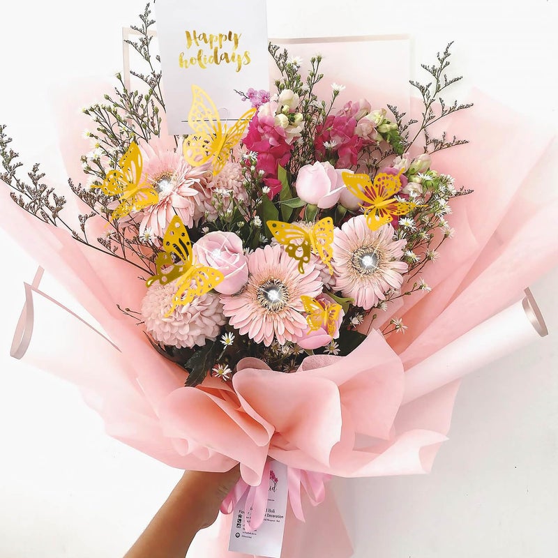 Tetutor 180pcs Waterproof Flower Wrapping Paper Kit, 20 Sheets Floral Wrapping Paper Bouquet With Ribbons Flower Pins 3d Butterflies and Crowns for Florist Wrap Back - Image 4