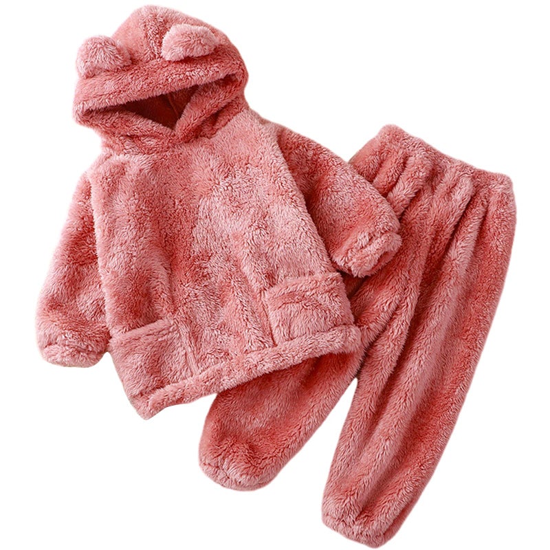 Arssm Girl Pants Sets Two Pieces Outfit Kids Bear Ear Fuzzy Fluffy Hoodie Sweatshirt with Fleece Sweatpants(Pink-4T) - Image 1