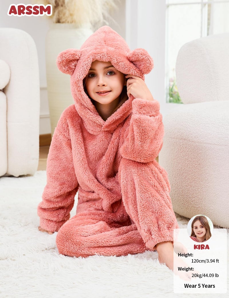 Arssm Girl Pants Sets Two Pieces Outfit Kids Bear Ear Fuzzy Fluffy Hoodie Sweatshirt with Fleece Sweatpants(Pink-4T) - Image 5