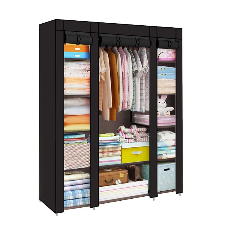 Trintion Fabric Canvas Wardrobe Cloth Wardrobes For Bedroom Clothes Storage Organiser With Hanging Rail Storage Cupboard Unit For Bedroom Living RoomBedroom Storage Black