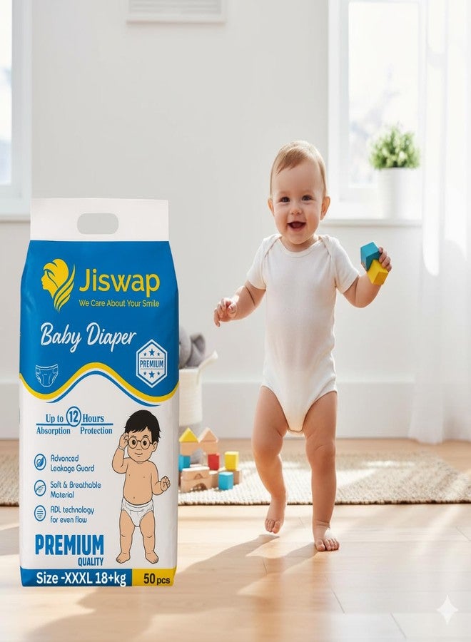 Jiswap Ultra Absorbent Baby Diapers – Soft, Leak-Proof, Hypoallergenic, and Breathable Diapers for Newborns, Infants & Toddlers – Skin-Friendly, Eco-Friendly, and Comfortable – 50 Count (3XL) - Image 1