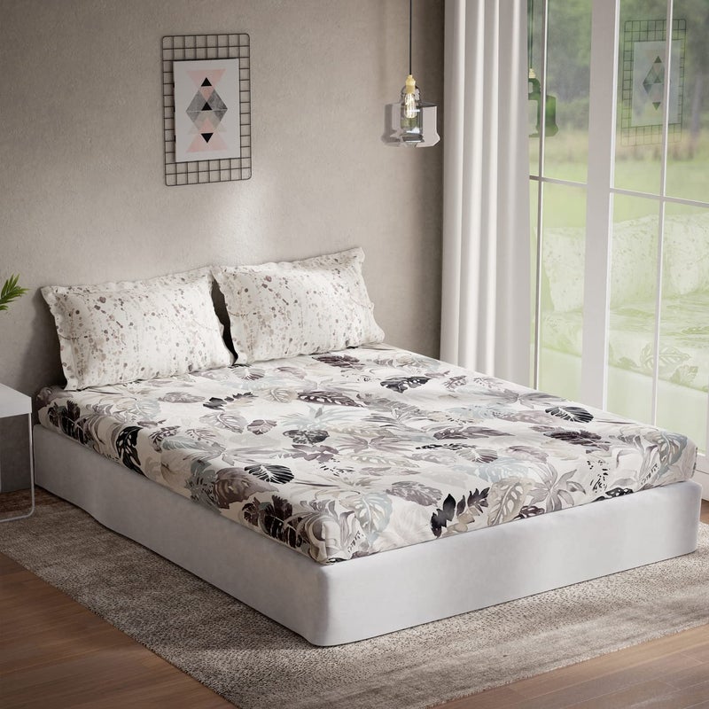 DDECOR Live beautiful DDECOR Freesia 100 Cotton Double Bedsheet with 2 Pillow Covers Gray  - Image 1