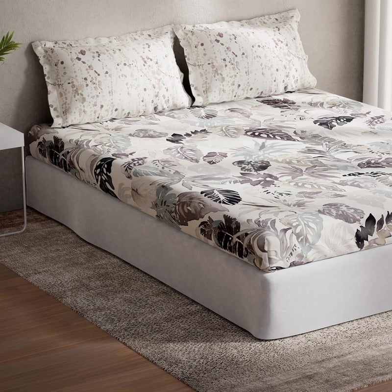 DDECOR Live beautiful DDECOR Freesia 100 Cotton Double Bedsheet with 2 Pillow Covers Gray  - Image 2